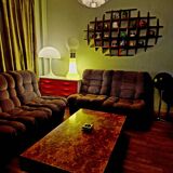 Italian design coffee table in burl wood by Roche Bobois, 1970s.