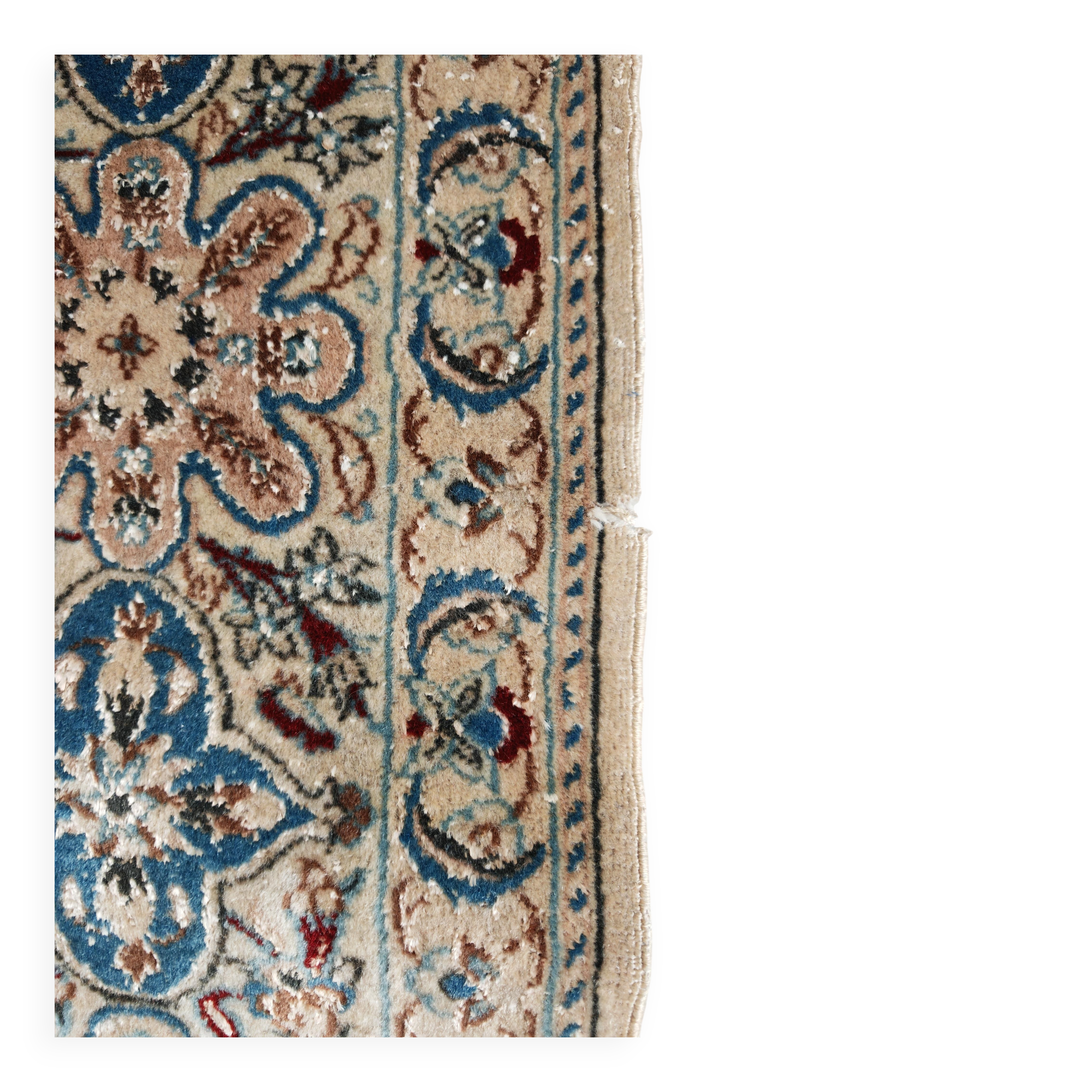 Vintage hand-knotted rug in virgin wool and silk, 1960s.