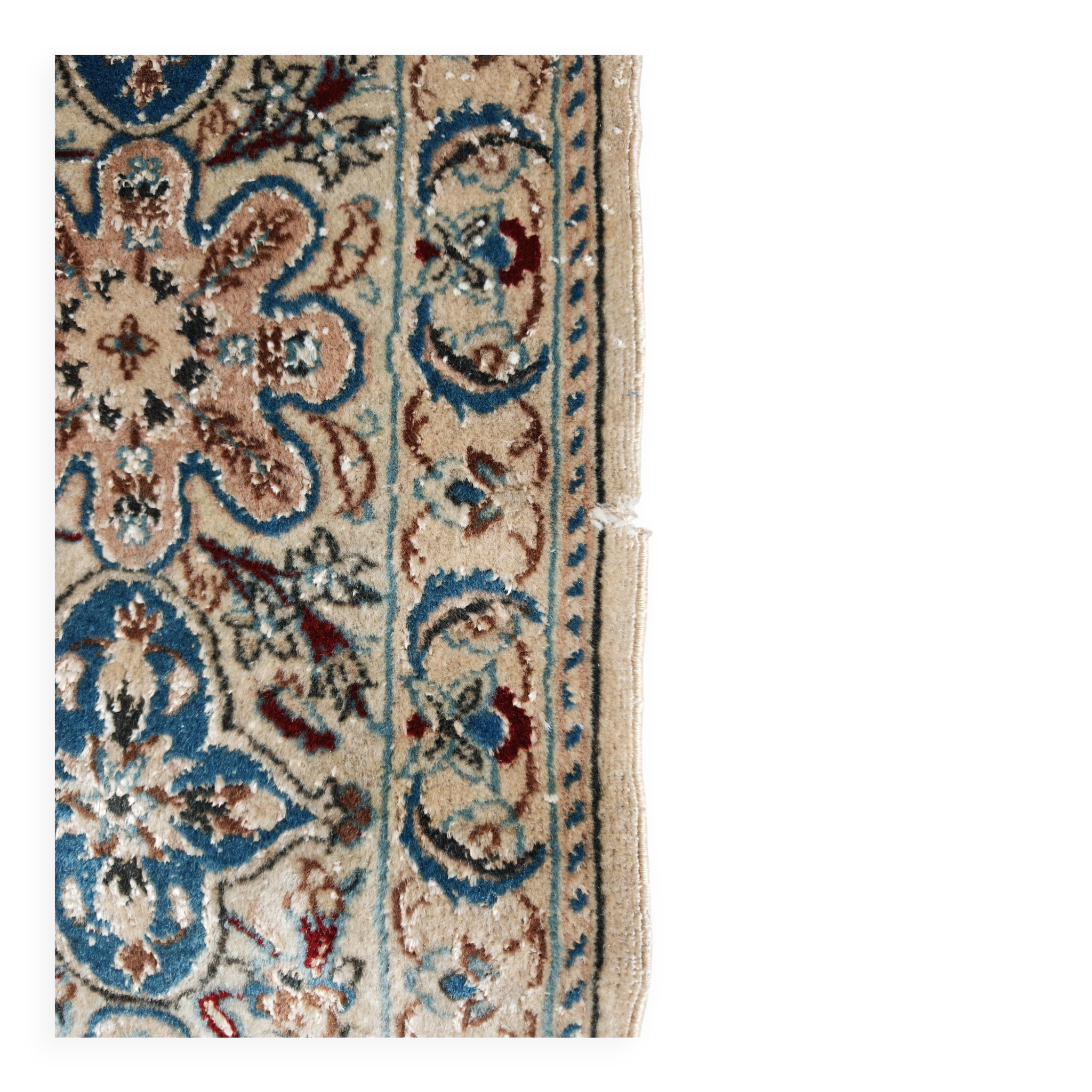 Tapis vintage noué main en laine vierge et soie, années 1960