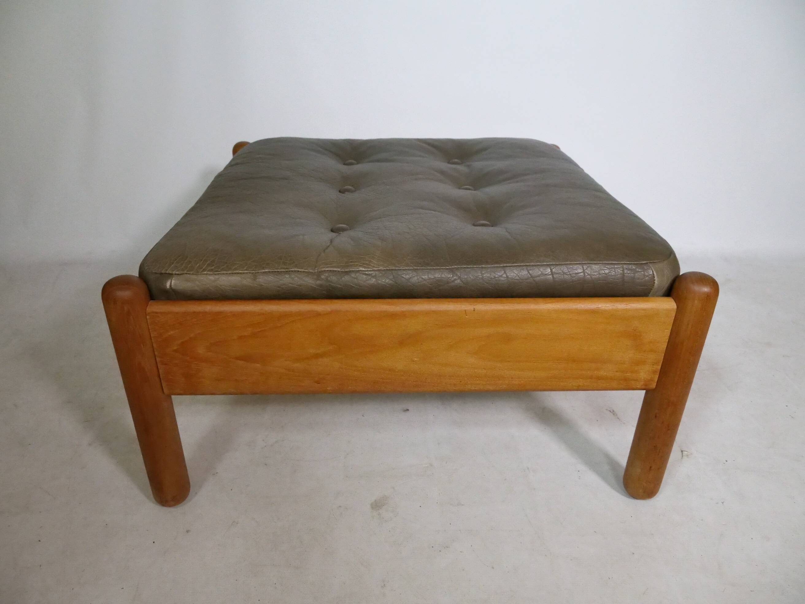 Mid-Century Danish Teak Footstool with Leather Cushion, 1970s