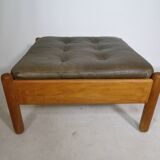 Mid-Century Danish Teak Footstool with Leather Cushion, 1970s