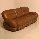 Italian brown leather "Okay" sofa by Adriano Piazzesi 70's