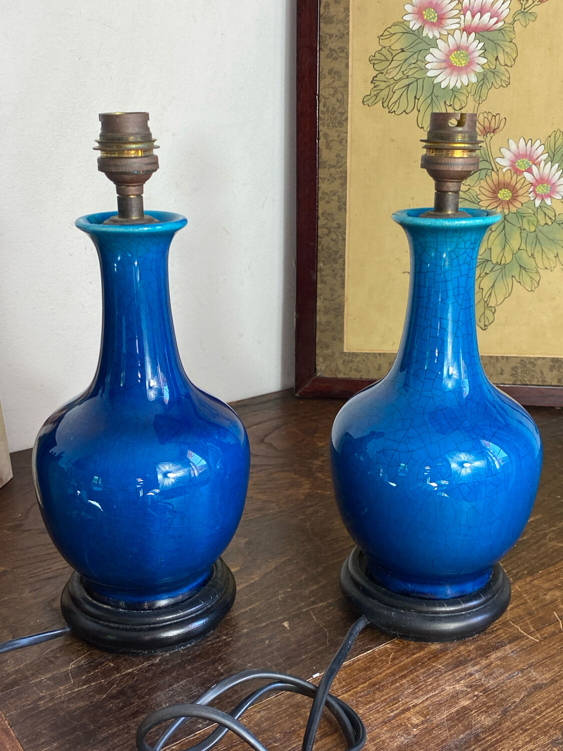Pair of crackled ceramic lamps