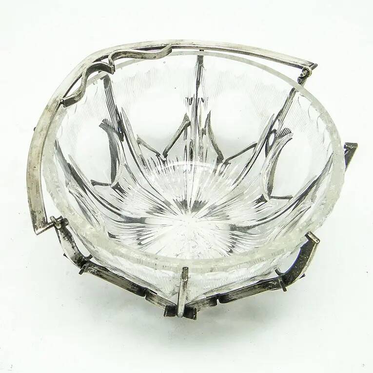 Sugar bowl, postmodernism, glass, silver-plated brass, HEFRA, Poland, 1970s