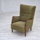 1960s, Danish armchair, original green furniture velour, ash wood