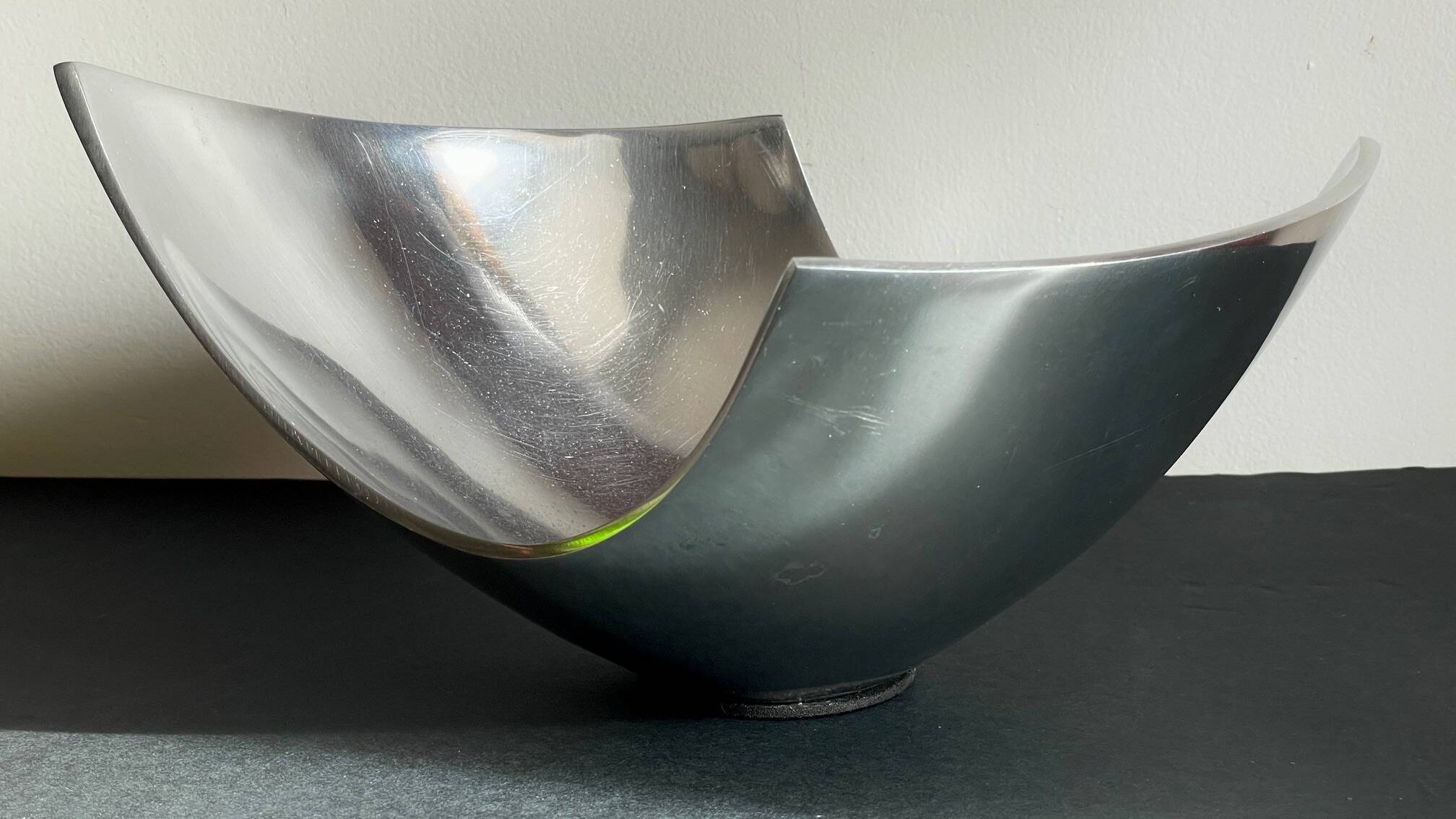 Vintage polished metal fruit bowl