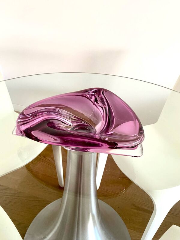 Val Saint Lambert Grand Plat Cristal Violet Murano objet Vase Moderne  Anci