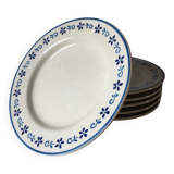 6 flat antique plates in blue white earthenware