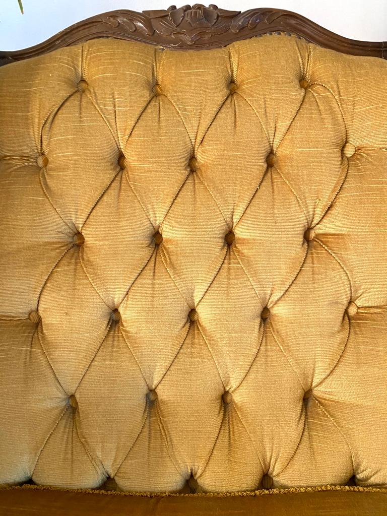 Shepherdess armchair velvet yellow mustard padded vintage