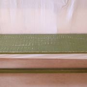 Old teak bench with original green patina.