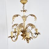 Vintage gilt metal palm chandelier, 1960s