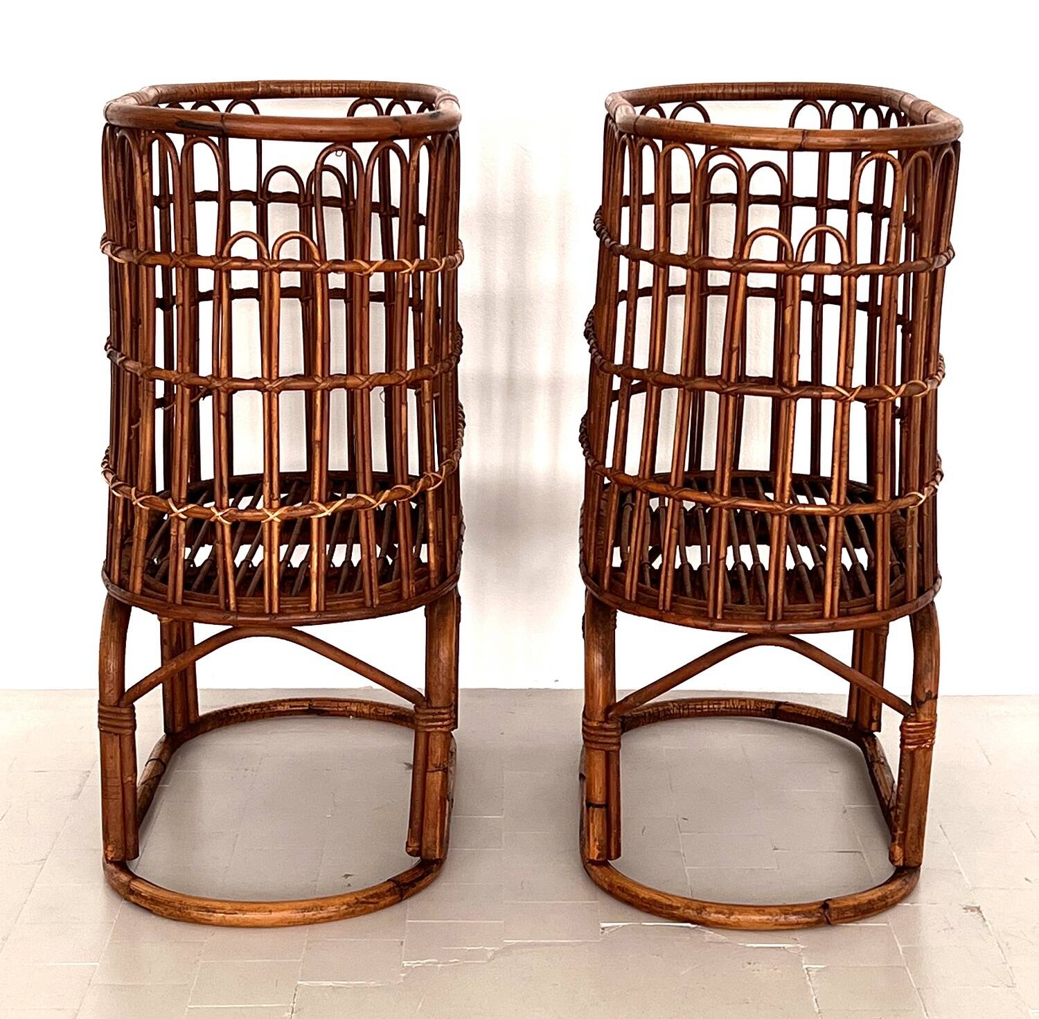 Pair French XXL Bamboo Baskets, 1970s
