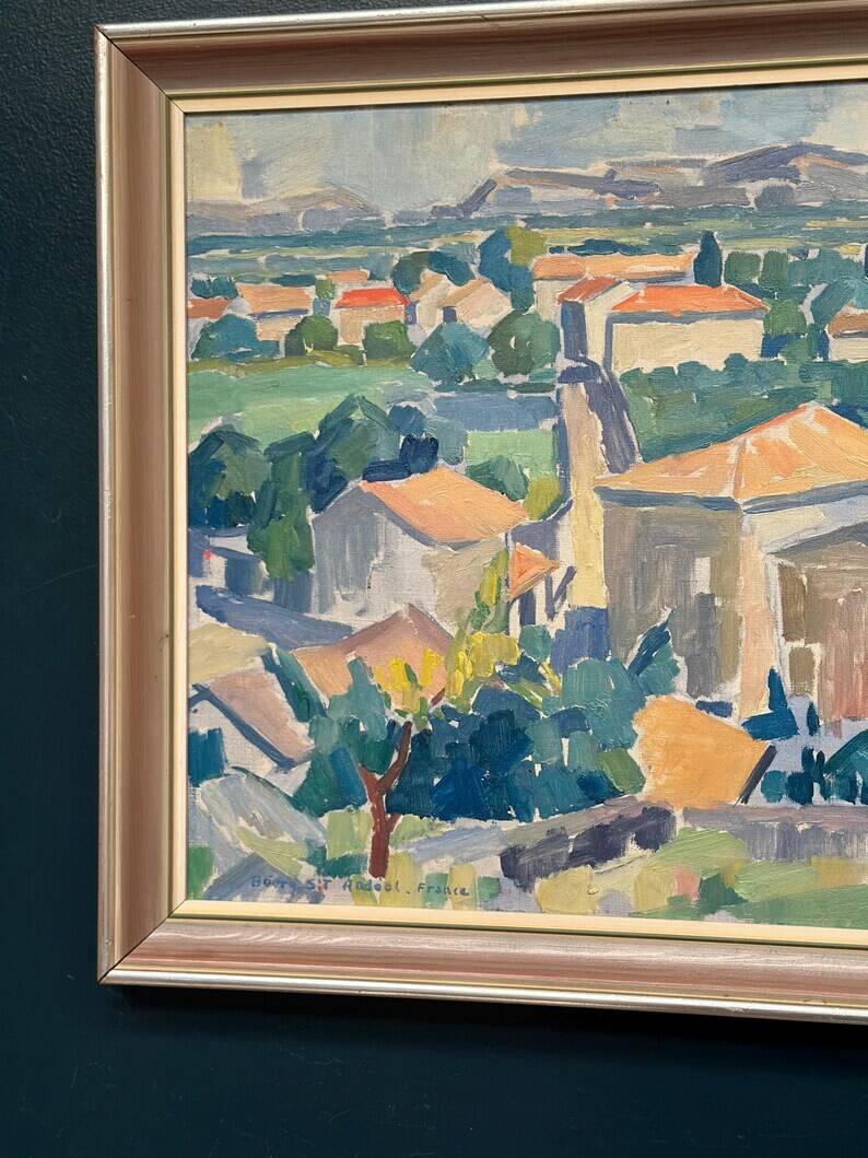 Original Swedish Oil on Canvas – “Bourg St Andeol, France” by Evert H. Duhan – Dated 1947 – Vintage & Framed
