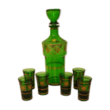 Liquor/digestive service in green and gold glass DELPRETE