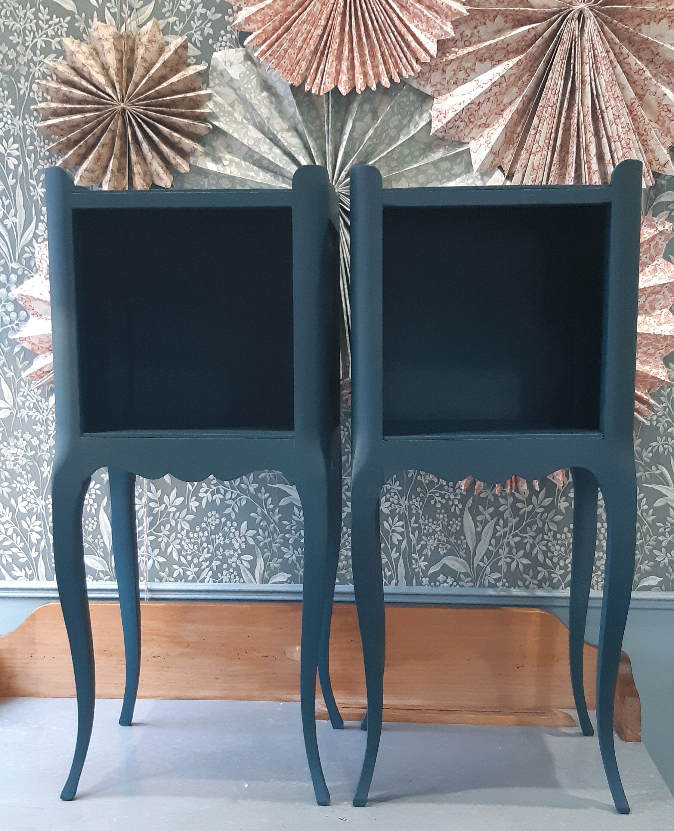 Pair of bedside tables revisited in petrol blue