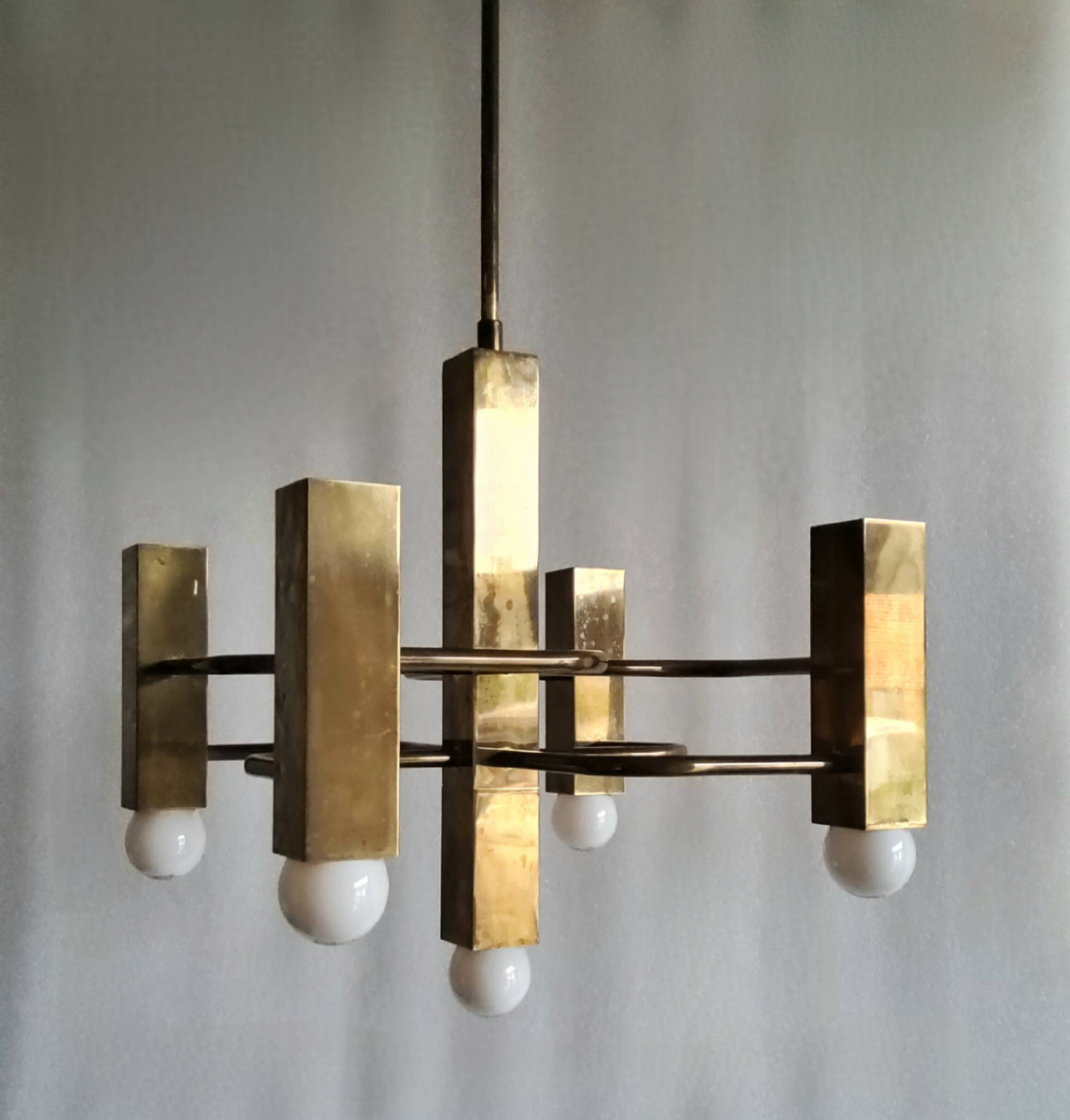 Lustre vintage Sciolari 5 feux par Boulanger 1970