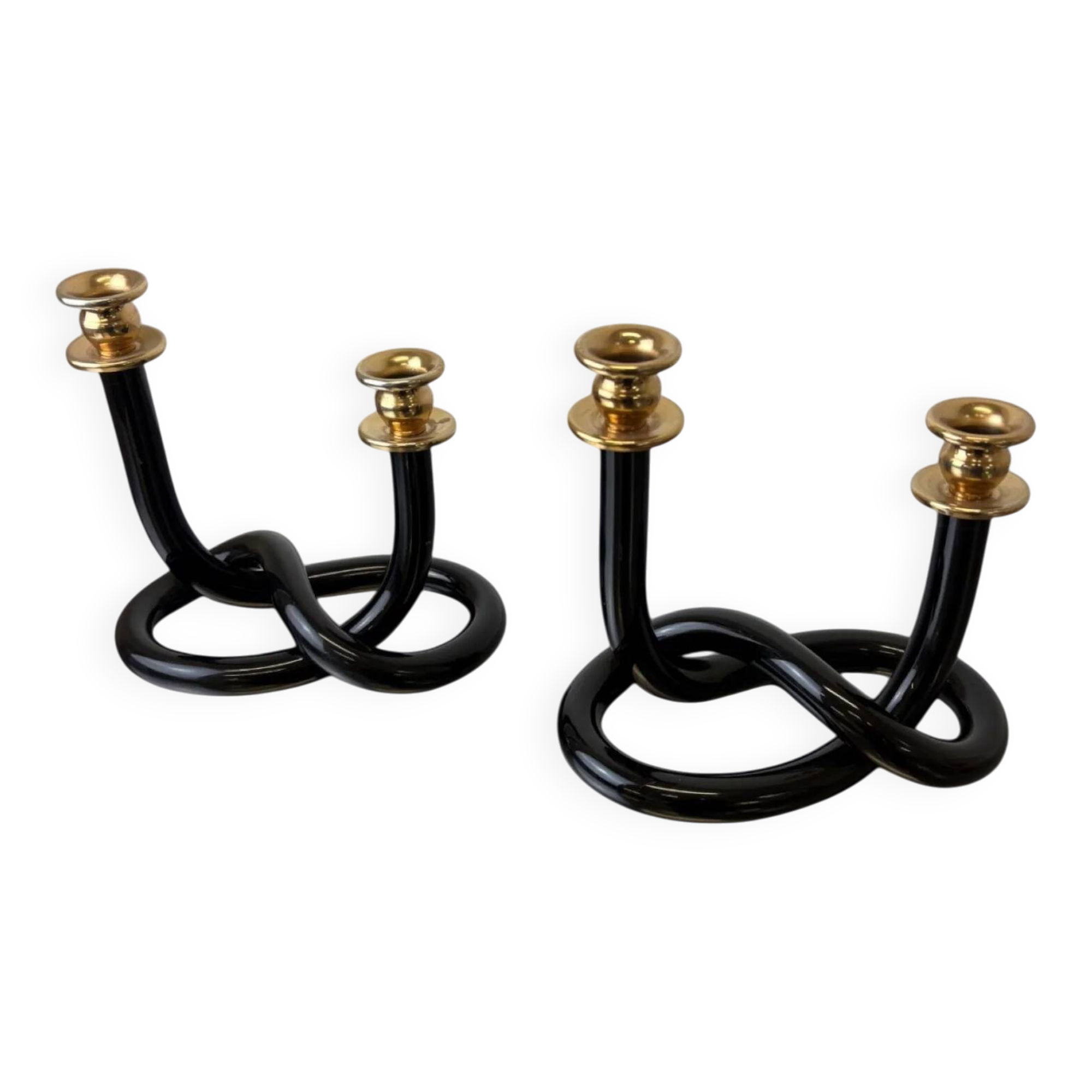 Pair of black pretzel candlesticks by Dorothy Thorpe, circa 1970s