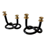 Pair of black pretzel candlesticks by Dorothy Thorpe, circa 1970s