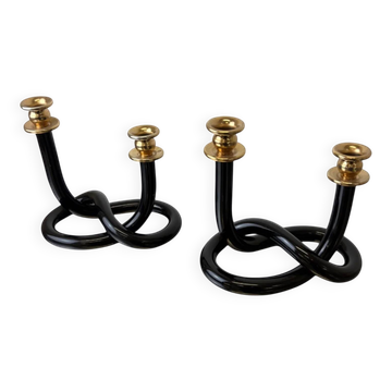Pair of black pretzel candlesticks by Dorothy Thorpe, circa 1970s