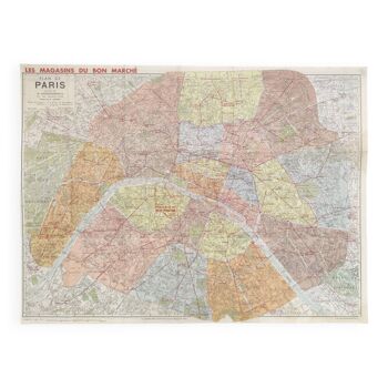 Vintage map Paris and its neighborhoods 1970