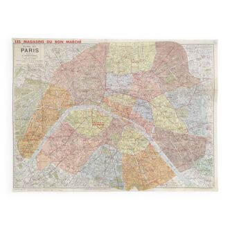 Vintage map Paris and its neighborhoods 1970