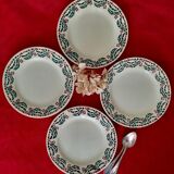 Flat, dessert, hollow plates and tureen in old earthenware