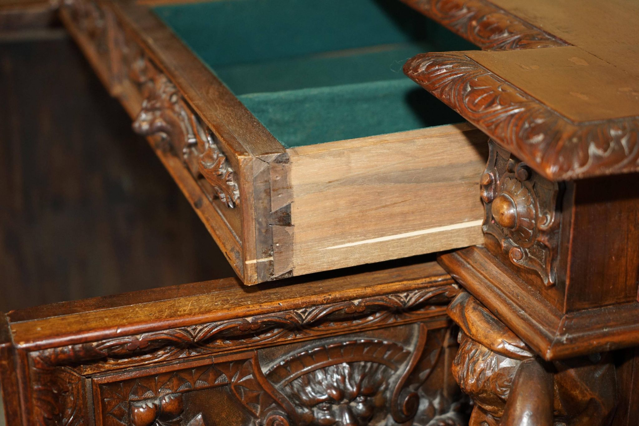 French walnut buffet sideboard, decorated, circa 1850.