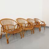 Set of 4 vintage rattan armchairs from the 60s