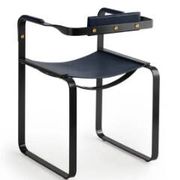 Pair of wanderlust armchairs in black and black metal.