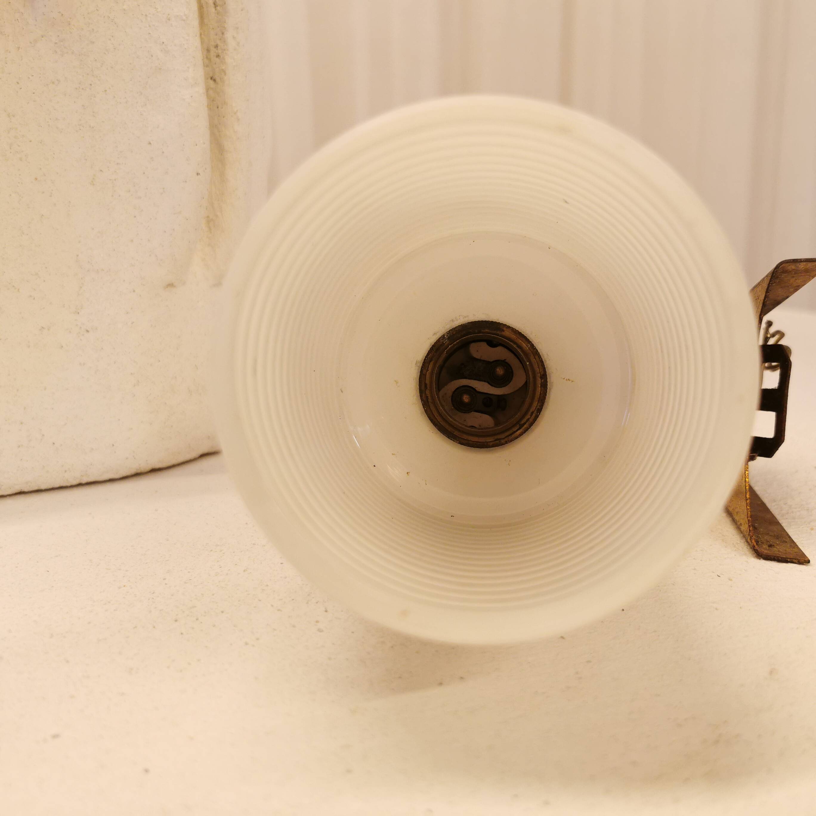 Pair of brass and opaline wall lights