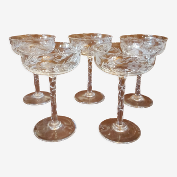 5 glasses of Champagne crystalline cut glass