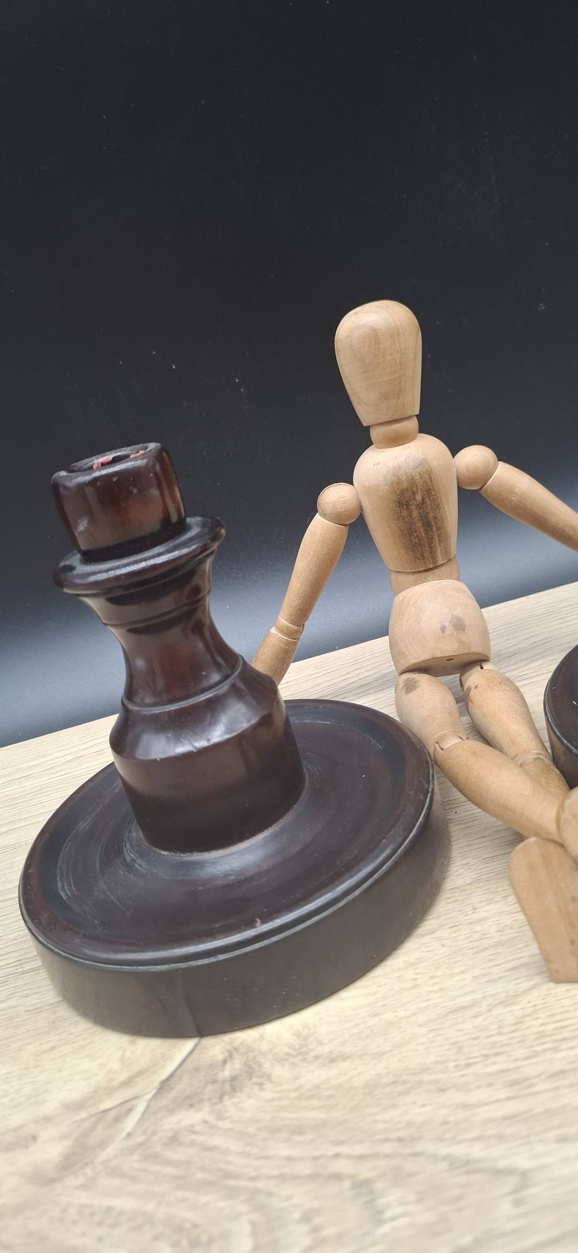 Pair of English turned wooden candlesticks