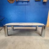 Italian design coffee table from the 70s, marble and chrome