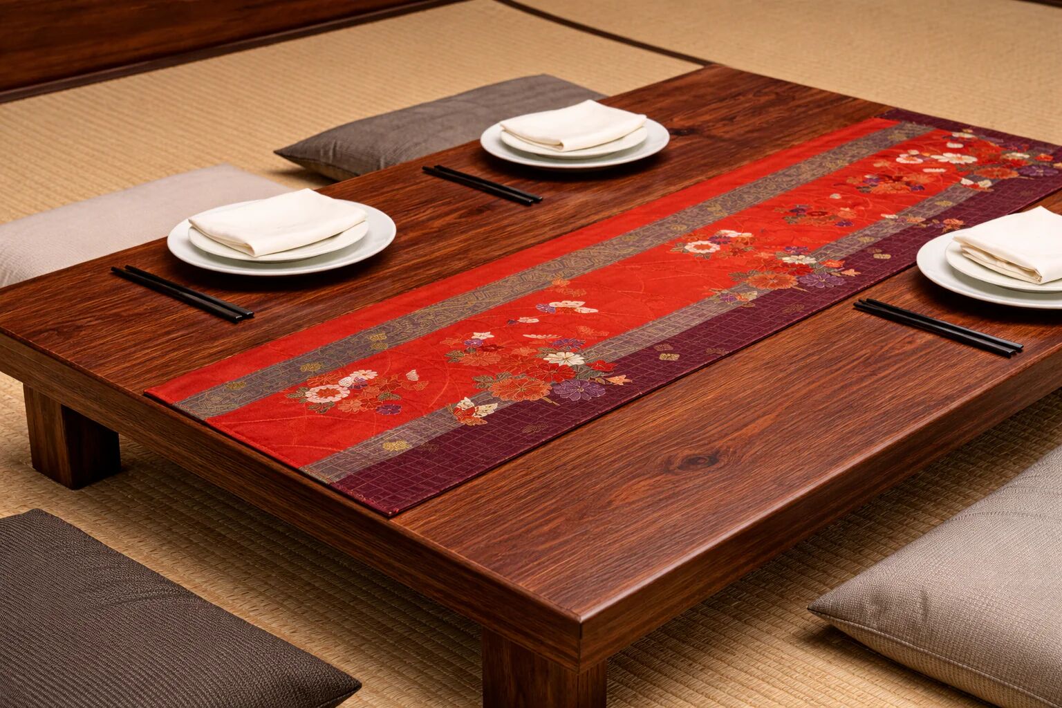 Imperial Garden Japanese silk table runner