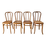 Set of 4 cane chairs in bentwood and honey-coloured cane thonet early 20th century