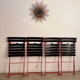 Set of 4 folding leather and metal chairs Italian design Zanuso for Zanotta Celestina vintage
