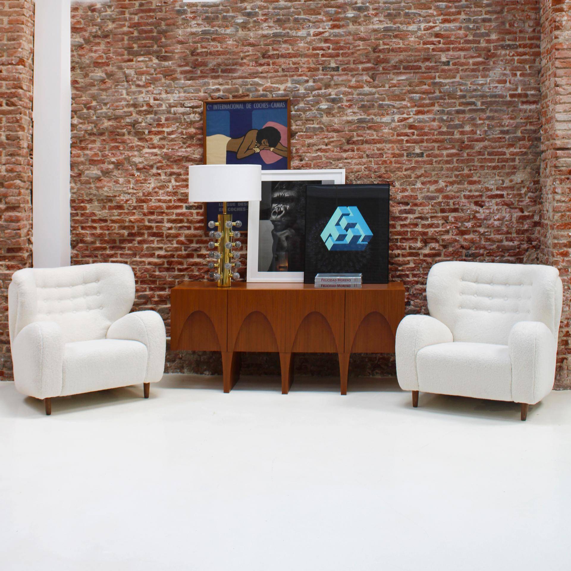 Late 20th Century Wool and Solid Wood Pair of Armchairs, Norway