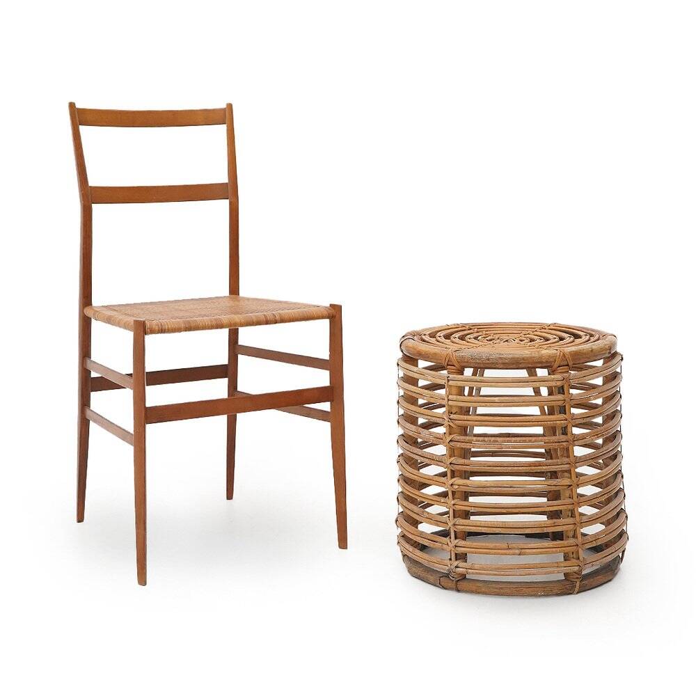 Cylindrical pouf in curved rattan by Castano, 1960s