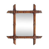 French Faux Bamboo Wall Mirror, Aged Patina, Circa 1900s