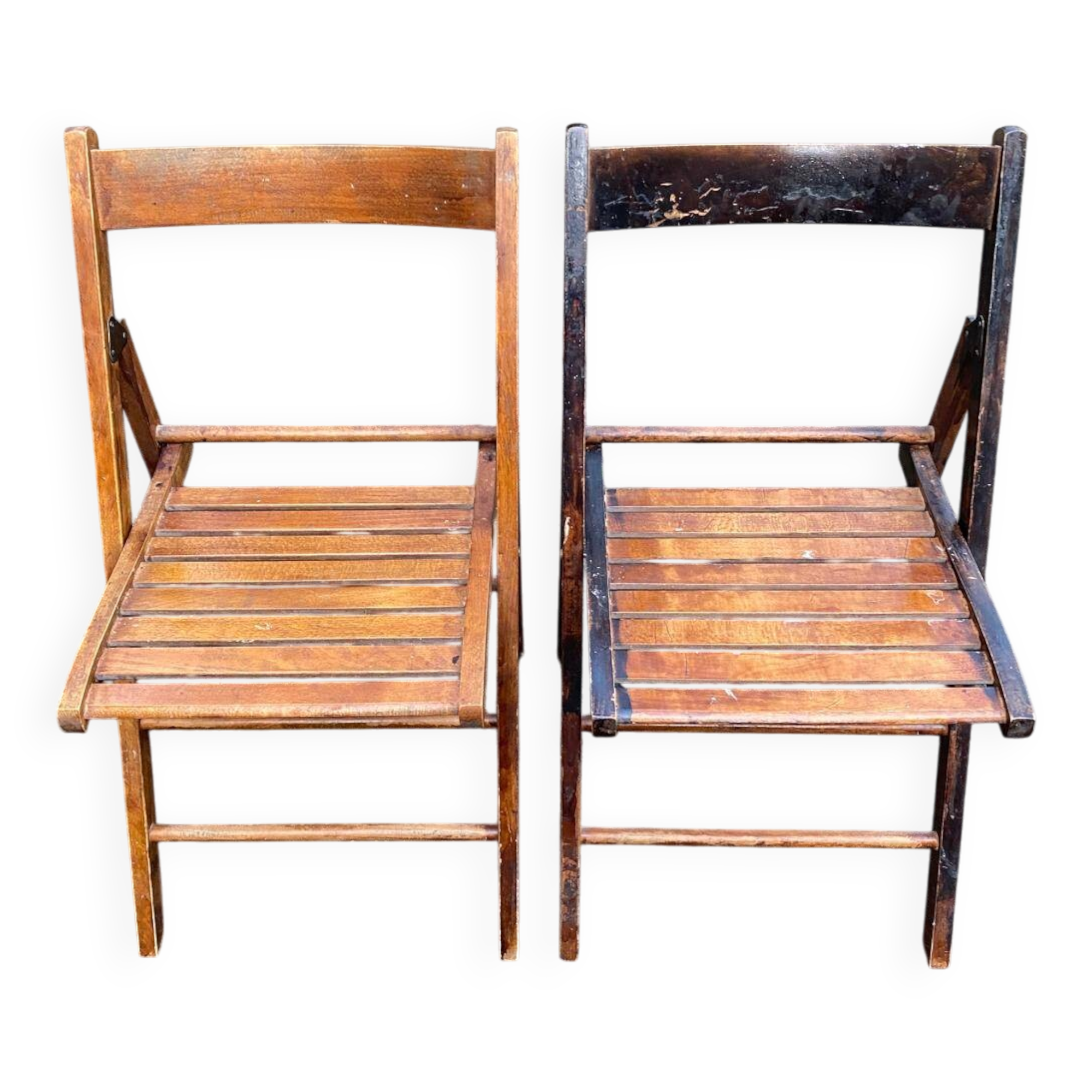 2 vintage folding wooden chairs