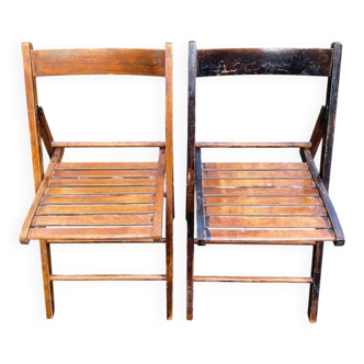 2 vintage folding wooden chairs