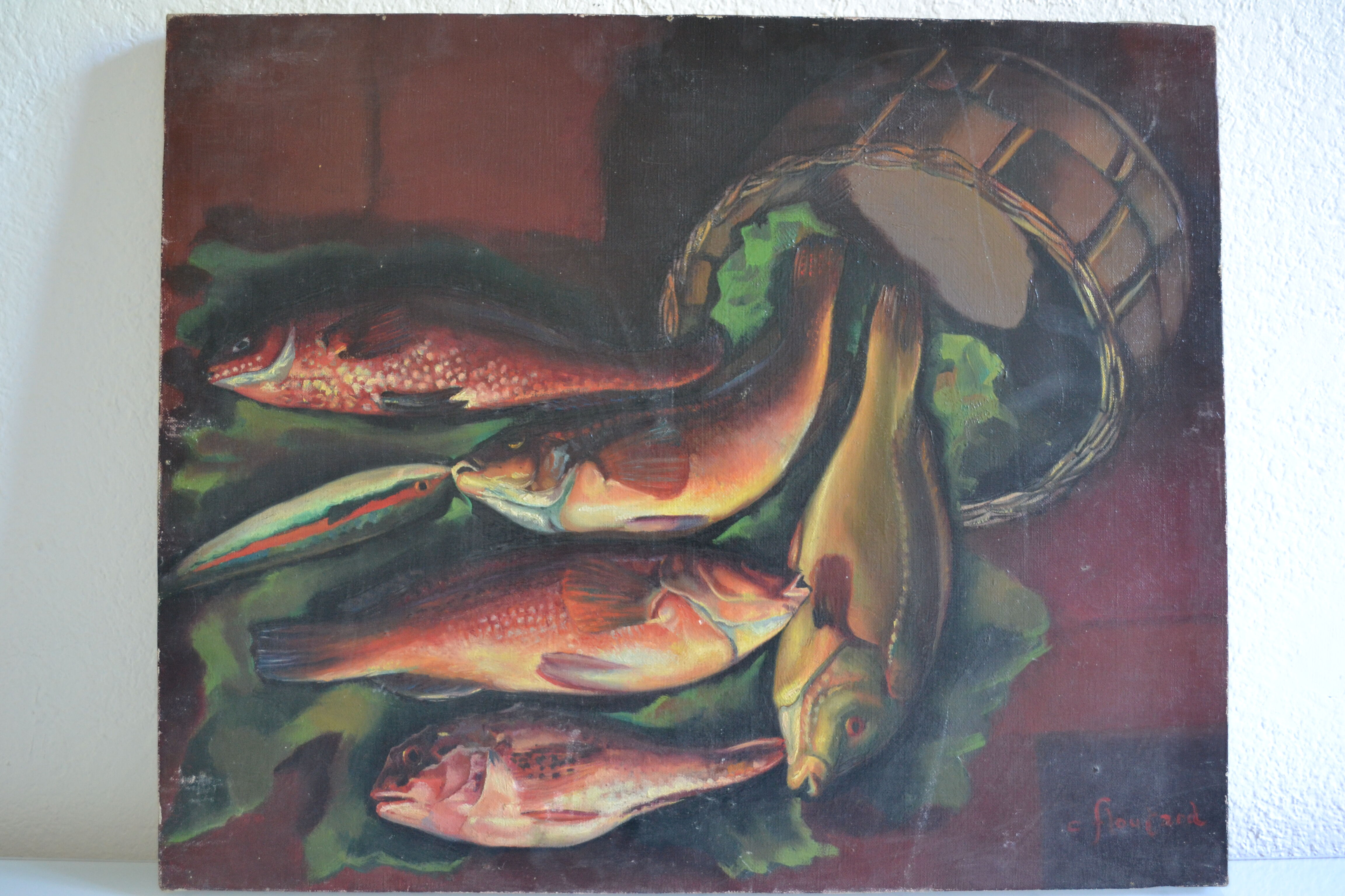 Charles floutard ( 1926 2006 ) still life with fish hst 61 x 50 cm