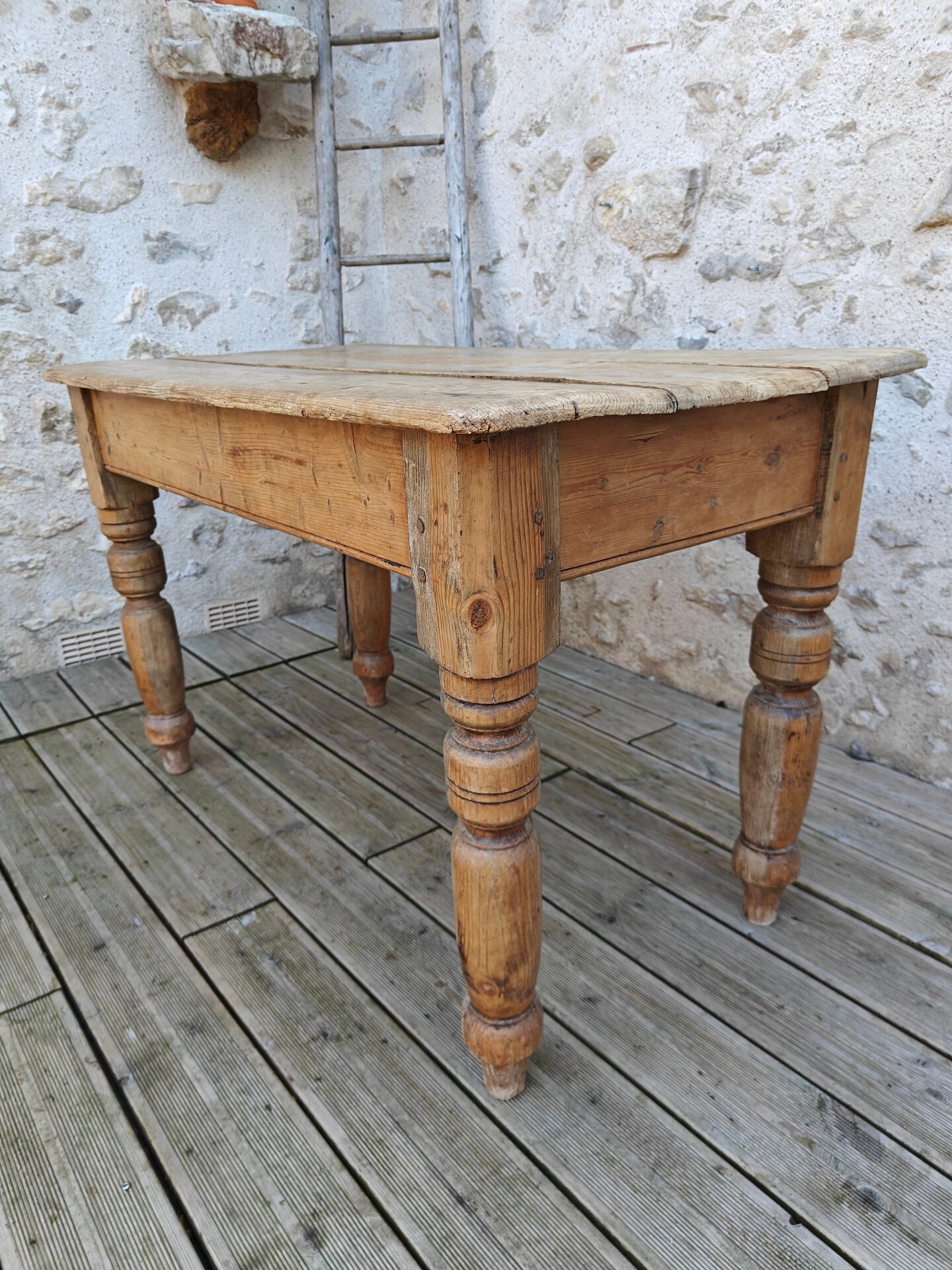 Small antique farmhouse table in solid pine.