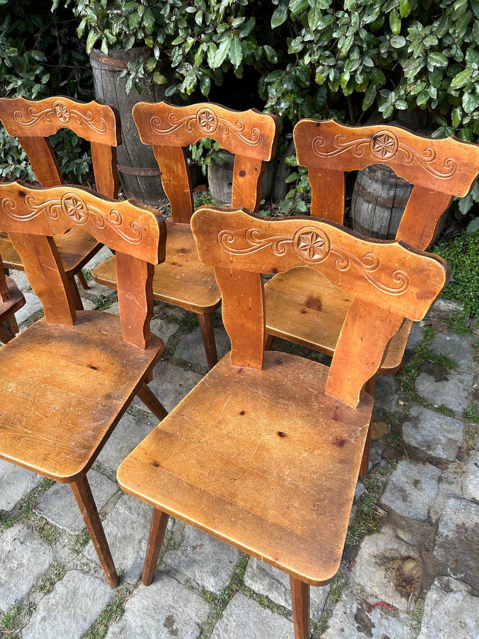 Set of 6 mountain chairs in fir folk art