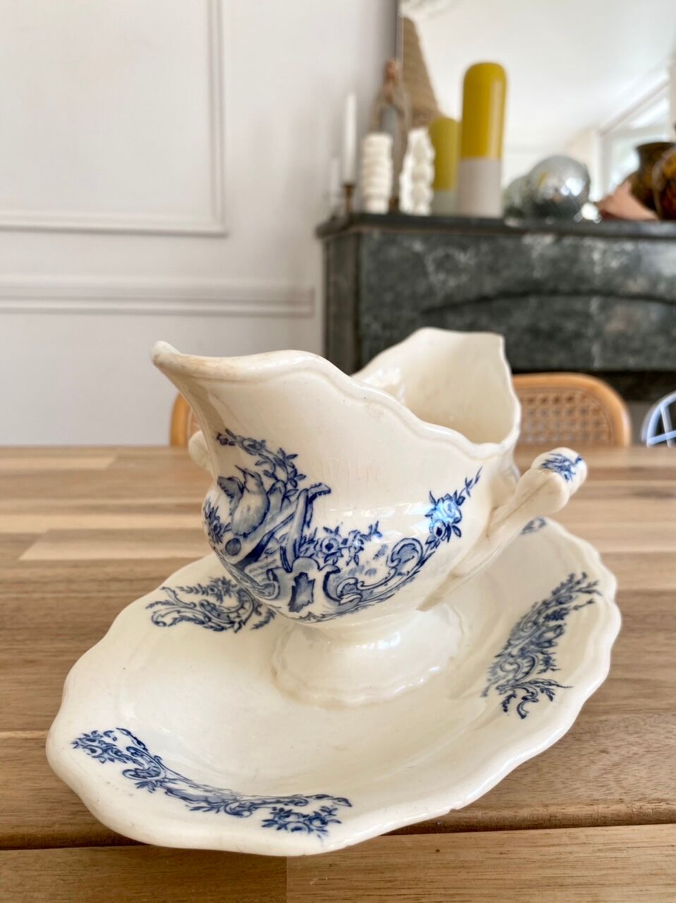 Blue iron earth gravy boat