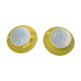 2 cups yellow honeycomb decoration Digoin