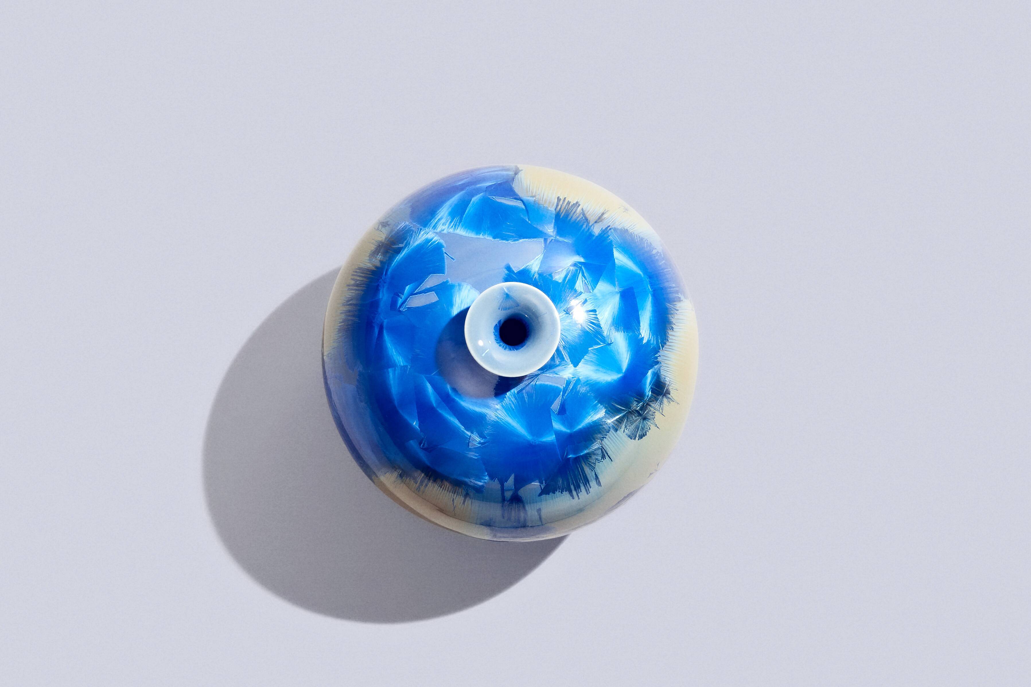 Japanese porcelain vase with blue crystalline glaze