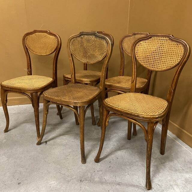 5 vintage J&J Kohn wooden and cane chairs