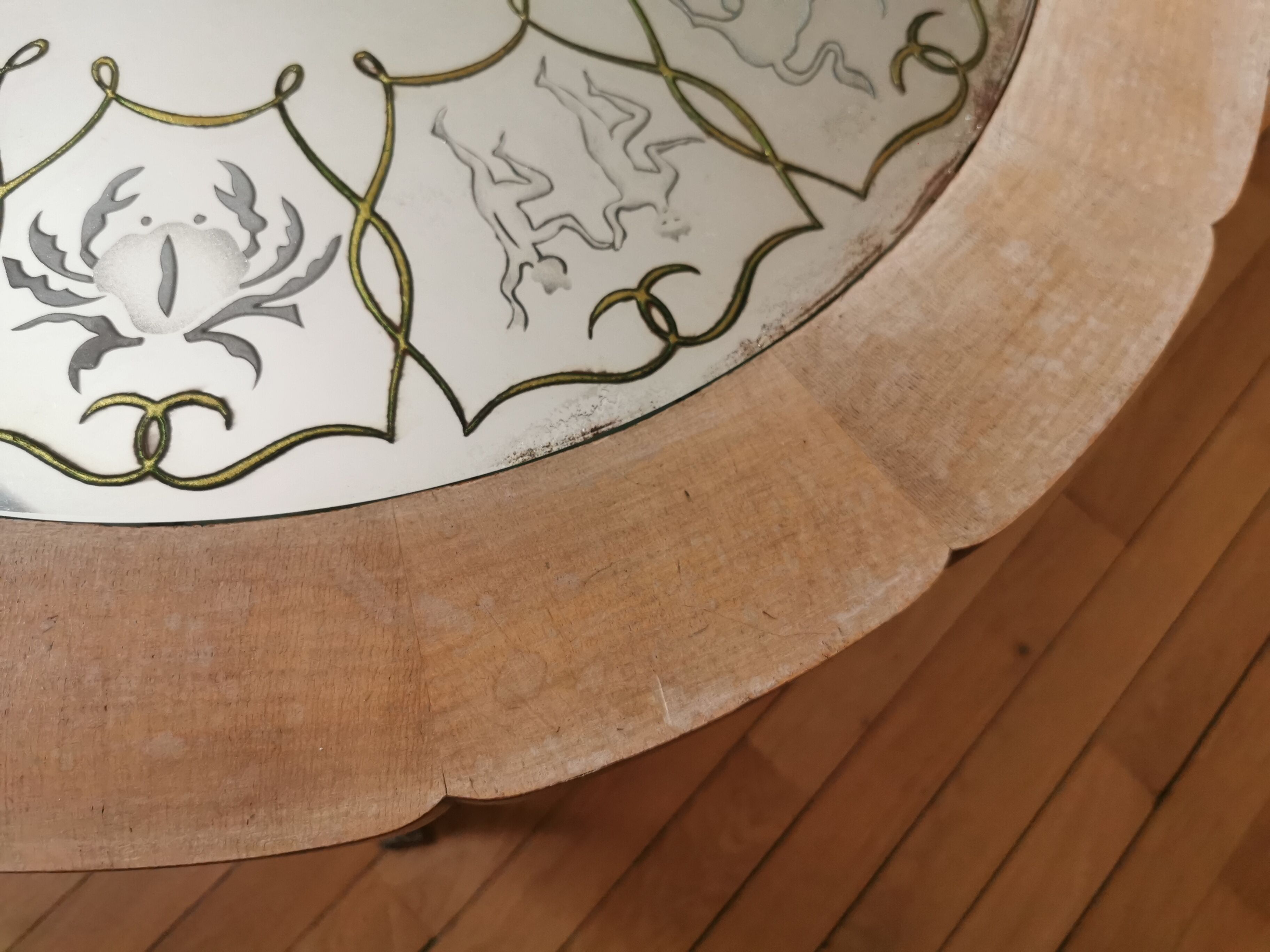 Coffee table 1940- iced glass- zodiac signs