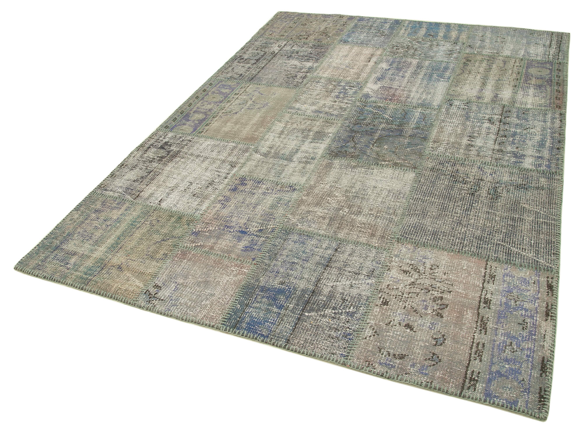 Handwoven Oriental Overdyed 176 cm x 247 cm Grey Patchwork Carpet